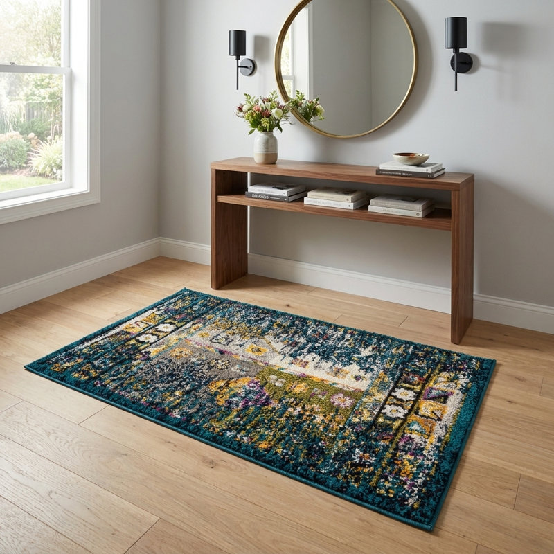Tapis Kristen Naplate, Teal, Rectangle 2 pi x 3 pi 1 po