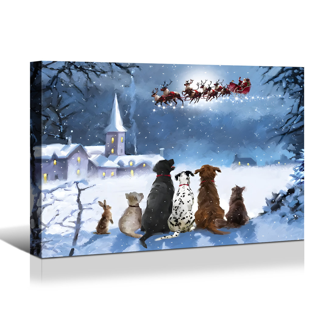 " Framed Canvas Wall Art Decor Chrismas Painting, Cute Animals Scence Decoration Painting For Chrismas Gift, Office,Dining Room,Living Room, Bathroom, Bedroom Decor-Ready To Hang " The Holiday Aisle® 