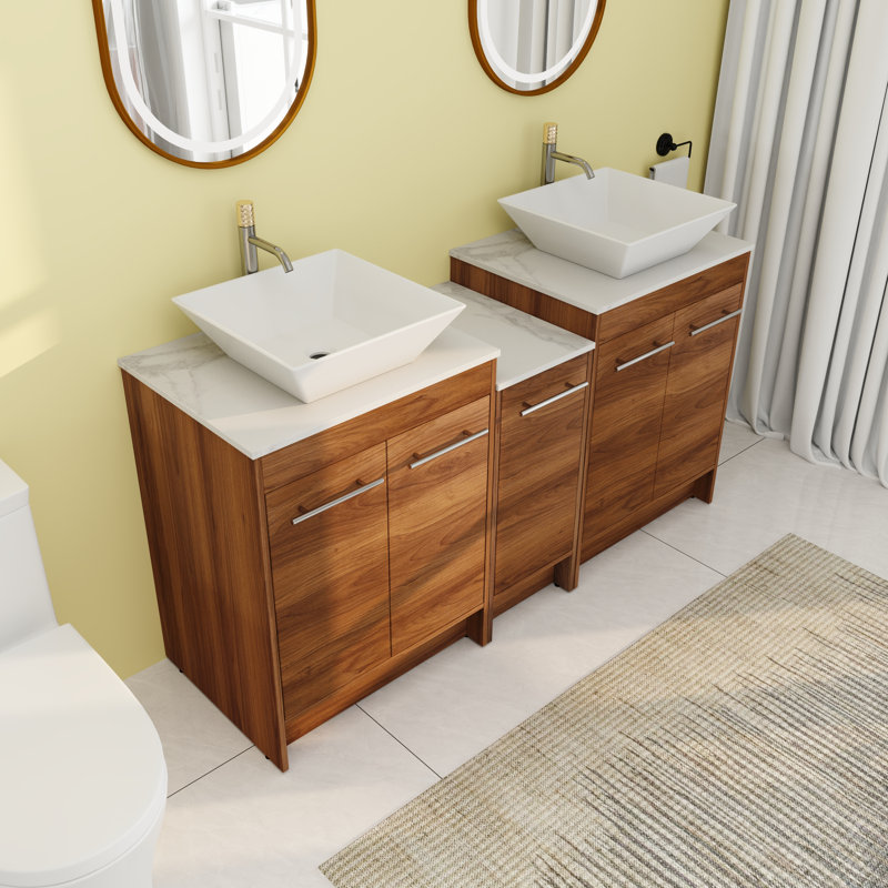 Meuble-lavabo double 58,92 po avec comptoir en céramique