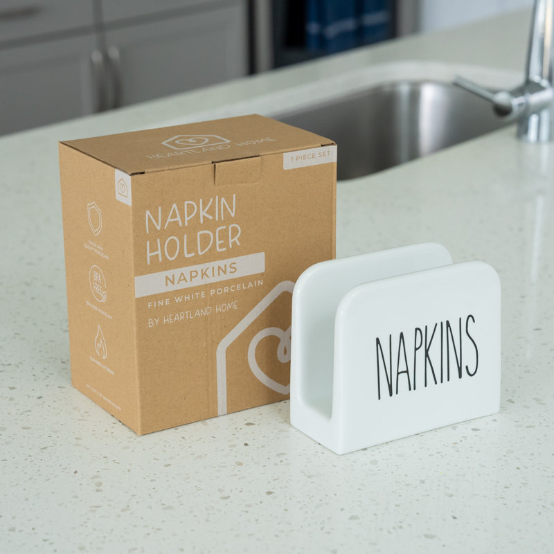 Porcelain Napkin Holder for Kitchen Table and Counter, White Farmhouse Napkin Holder for Paper, Cocktail & Luncheon Napkins