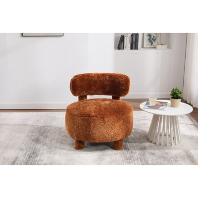 Chaise d'appoint rembourrée de fourrure en kaki avec dossier ergonomique et pieds solides pour les espaces intérieurs