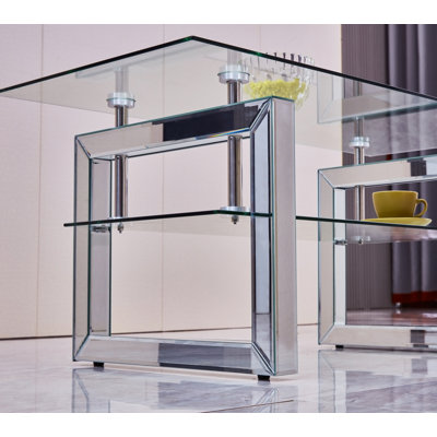 Rectangular Coffee Table with Glass Table Topand Shelf