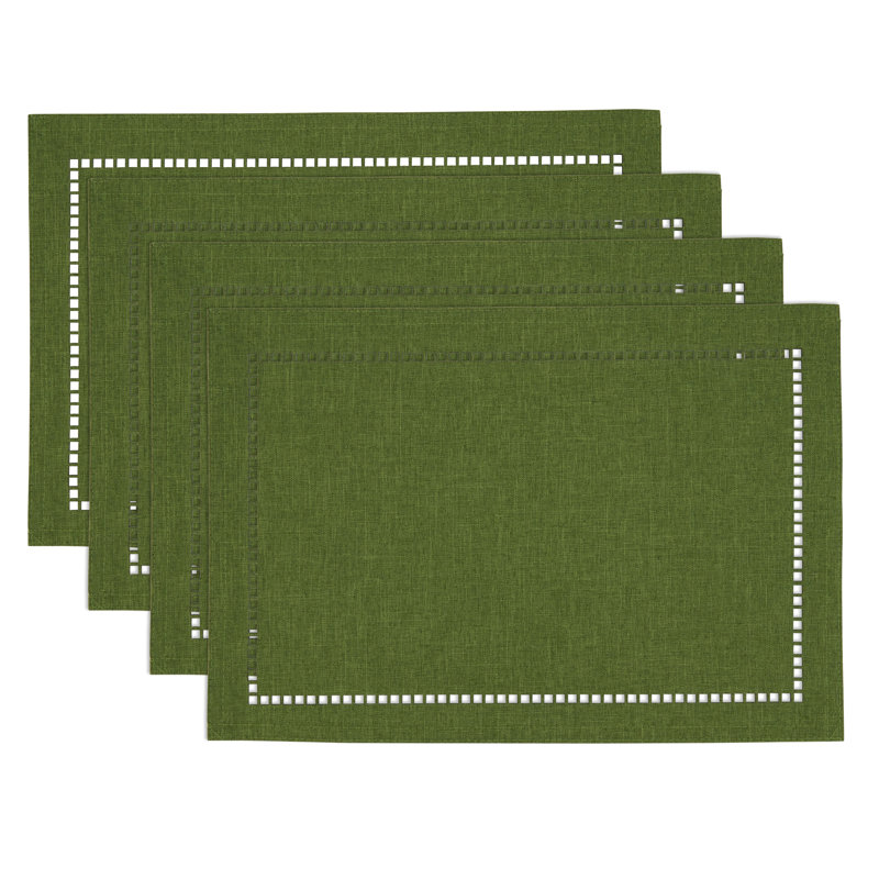 Green Polyester Laser-Cut Hemstitch Rectangle Placemats Set
