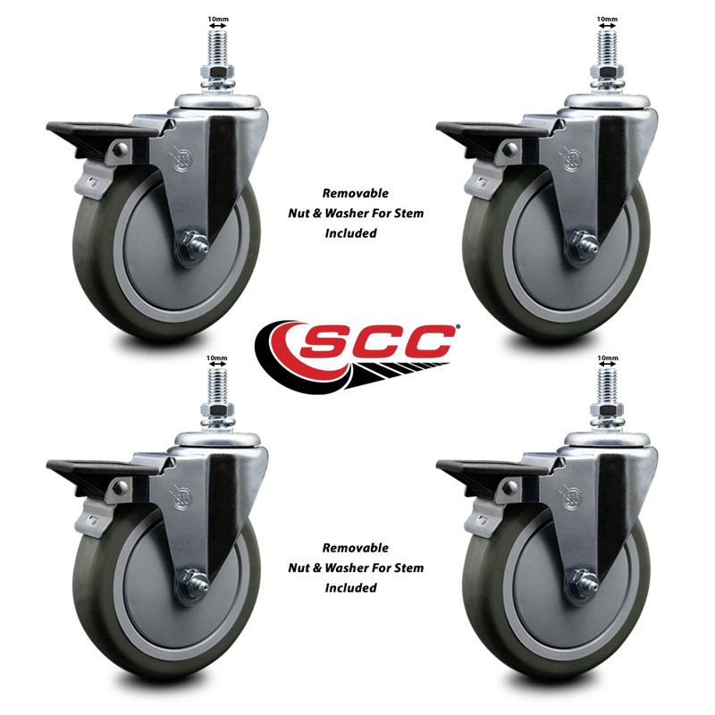 Polyurethane 10MM Threaded Stem Caster with Brake