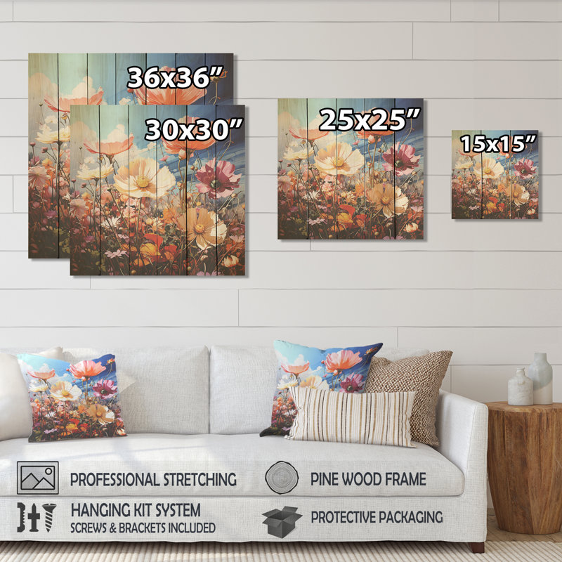 Wildflowers Wander Meadow - Fleurs sauvages sur bois, H 15 po x l 15 po