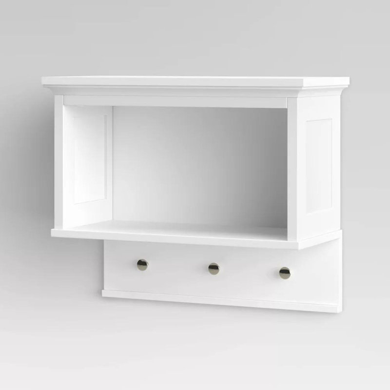 Wall Shelf with Hooks White -  Microfiber, Non-Slip Backing