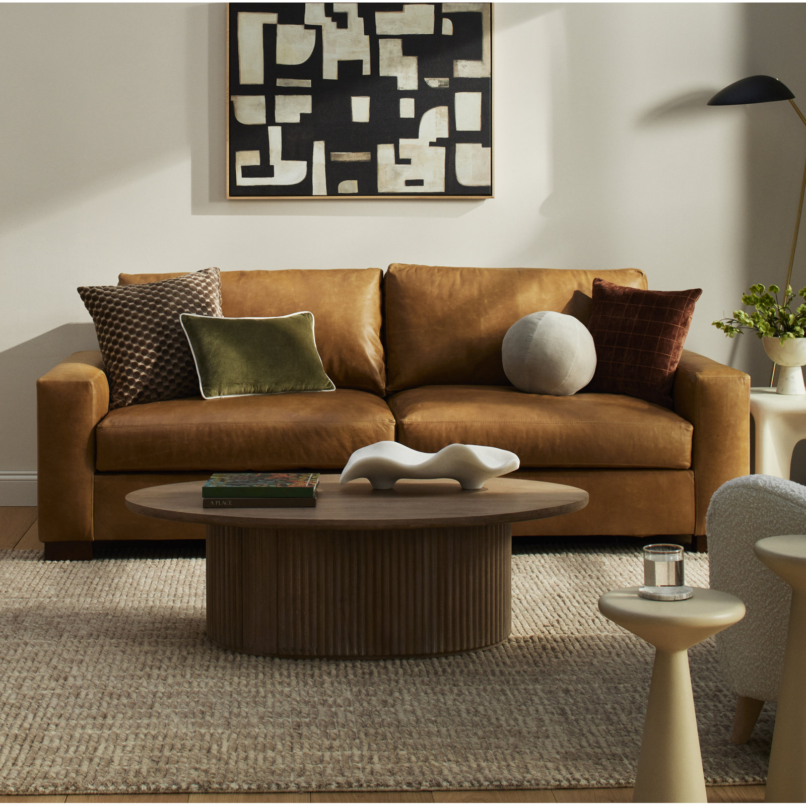 Jonie 91" Genuine Leather Sofa , Bistro Saddle Genuine Leather