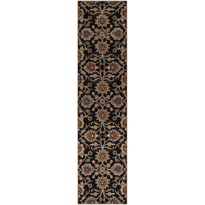 Tapis noir / chameau en laine touffeté à la main Arden, Tapis de couloir 3 pi x 12 pi