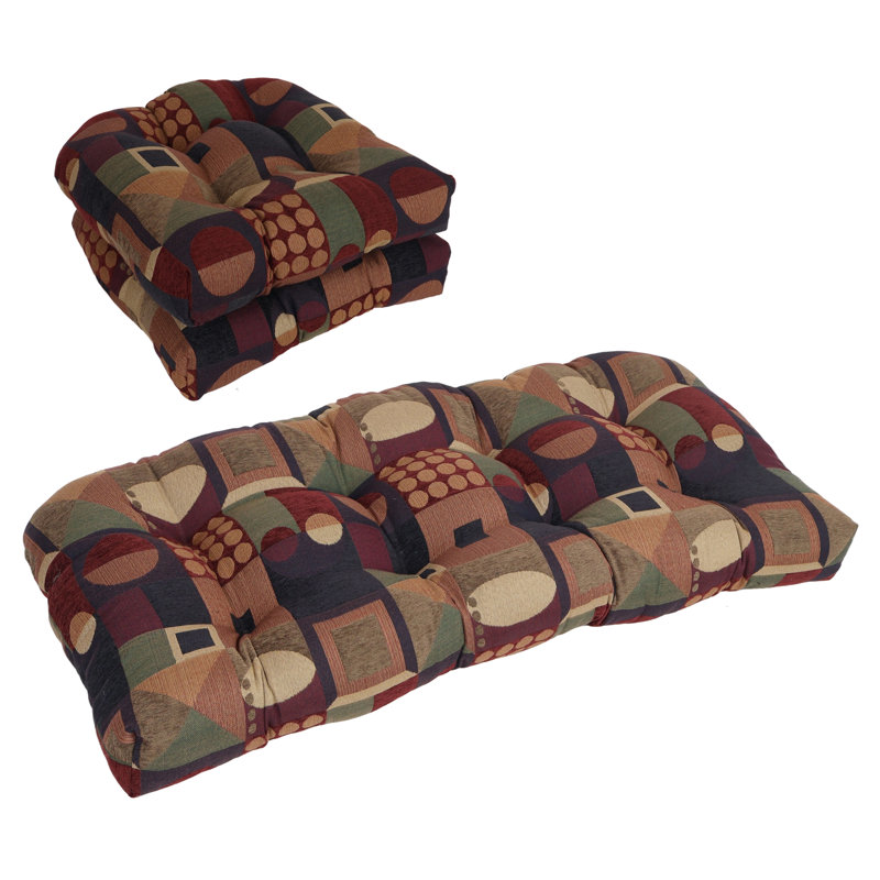 Rounded Back Jacquard Chenille Settee Cushion Set (Set Of 3), Multi-Colored Geometric