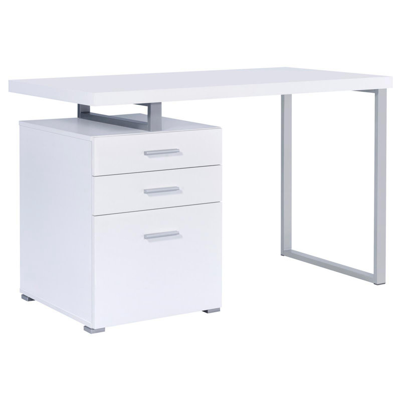 White 3-Drawer Reversible Office Desk, White