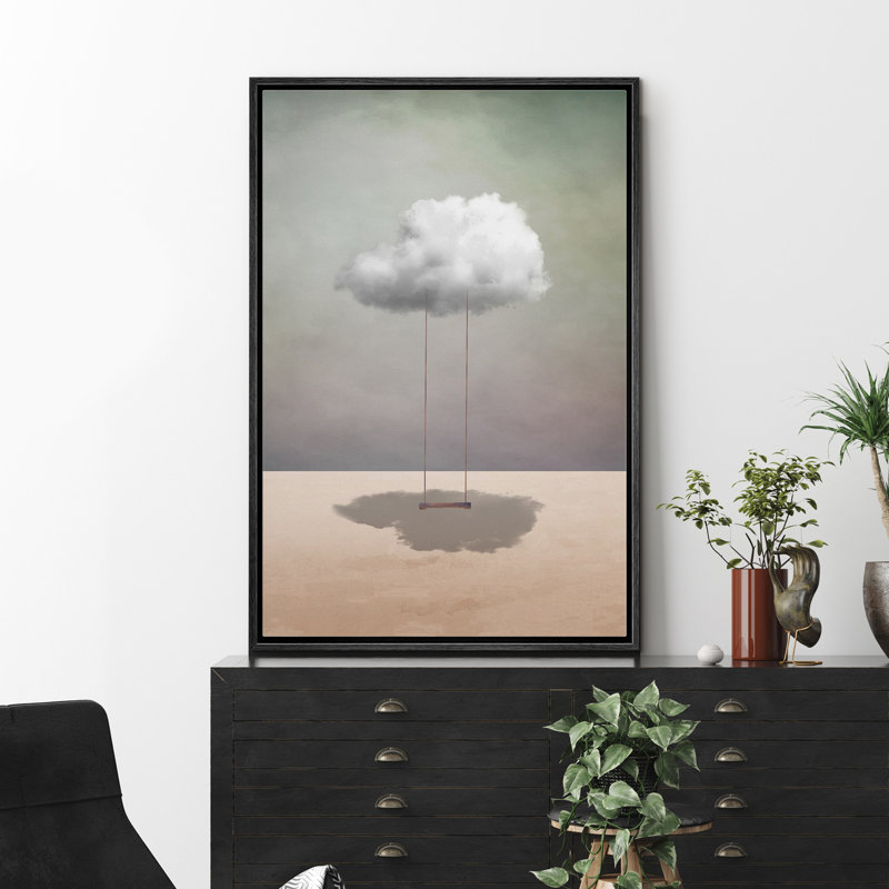 «Whimsical Desert Swing On Cloud In Desert» - Reproduction d'art sur toile encadrée neutre, H 36 po x l 24 po x P 1,5 po