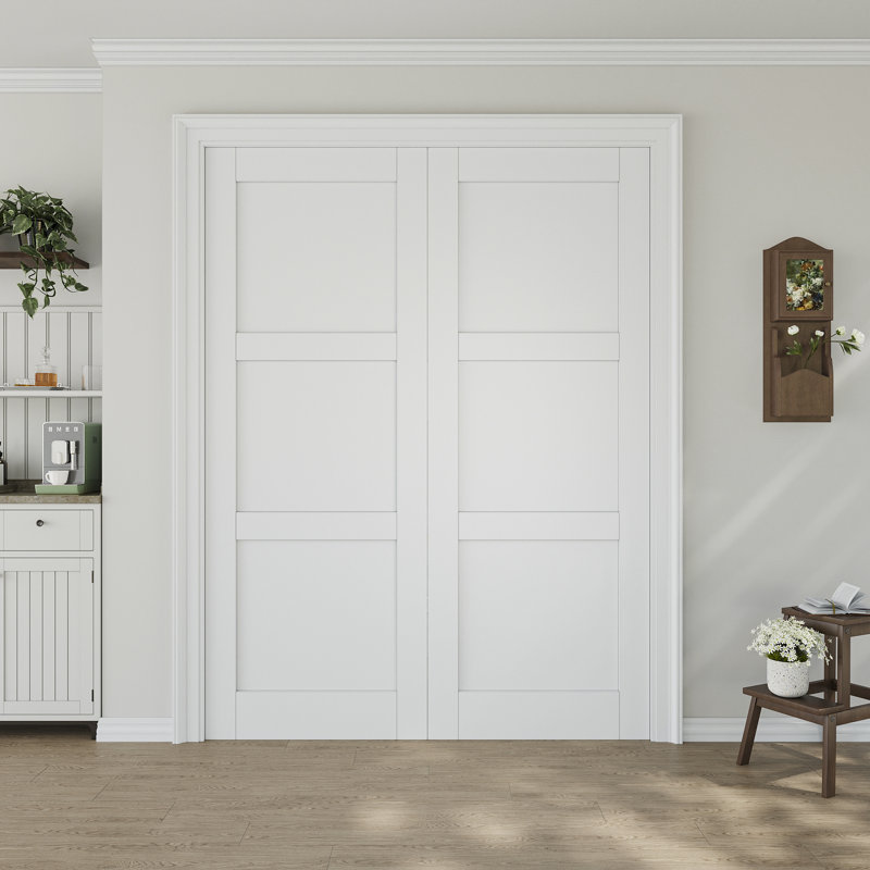 Porte standard en bois massif à 3 panneaux avec base apprêtée sans trousse de quincaillerie