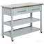 Îlot de cuisine avec plateau en acier inoxydable, îlot de cuisine traditionnel avec rangement, 2 tablettes ouvertes, tiroirs, gris clair