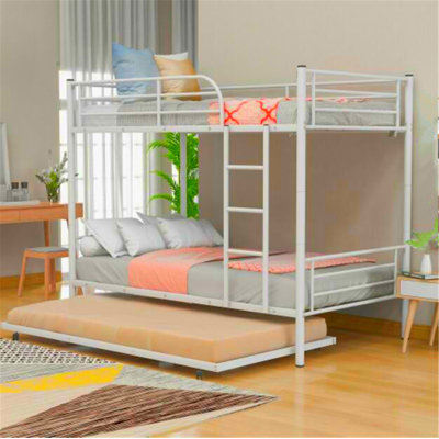Lit superposé simple en métal avec lit gigogne, peut être divisé en deux lits, lit, lit superposé, enfant, adulte, sommeil confortable, style industriel, blanc