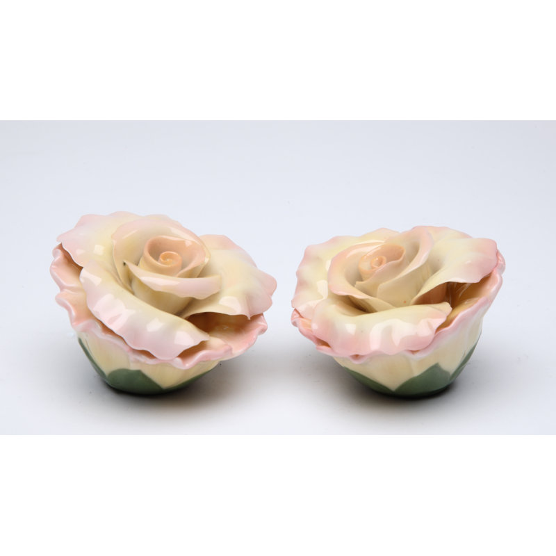 Handcrafted Ceramic Rose Flower Salt and Pepper Shakers
