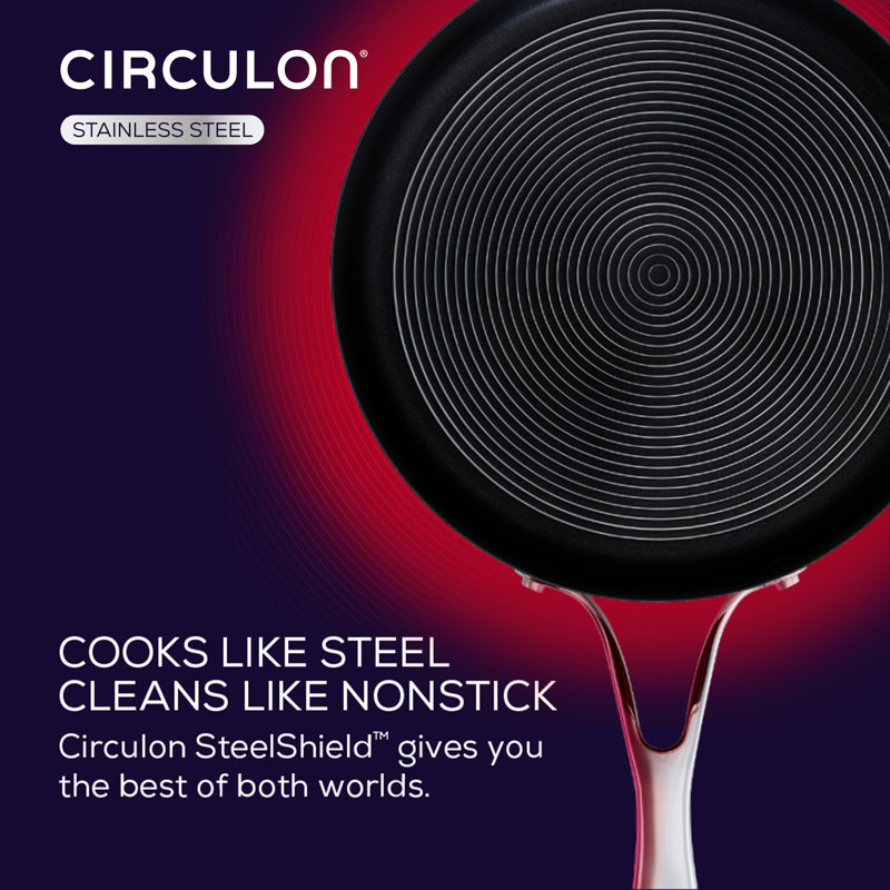 Circulon Steelshield S-Series Stainless Steel induction Hybrid Nonstick Dishwasher Safe 30cm/4.7L Saute with Toughened Glass Lid