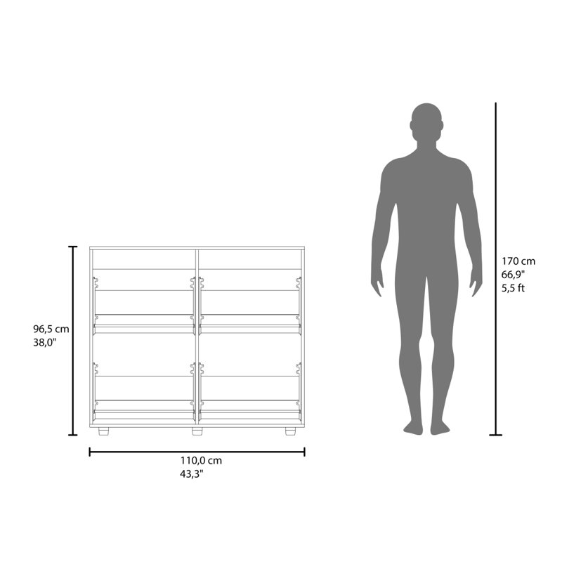 Étagère à chaussures 4 portes Opal avec plusieurs tablettes, rangement pour chaussures moderne, blanc