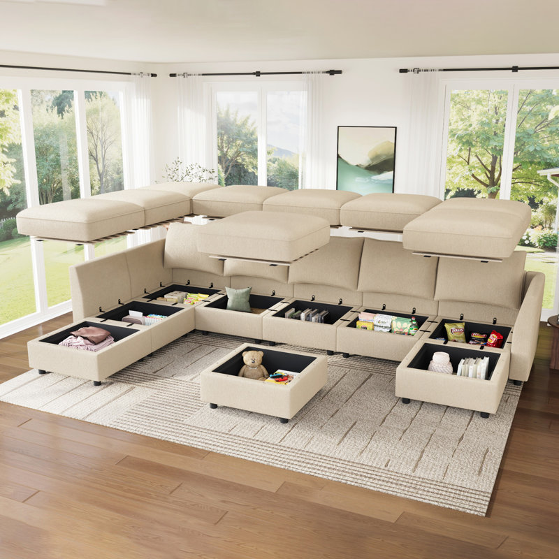 Tremee U-shaped Modular Sectional Sofa with Chaise, Gray Polyester