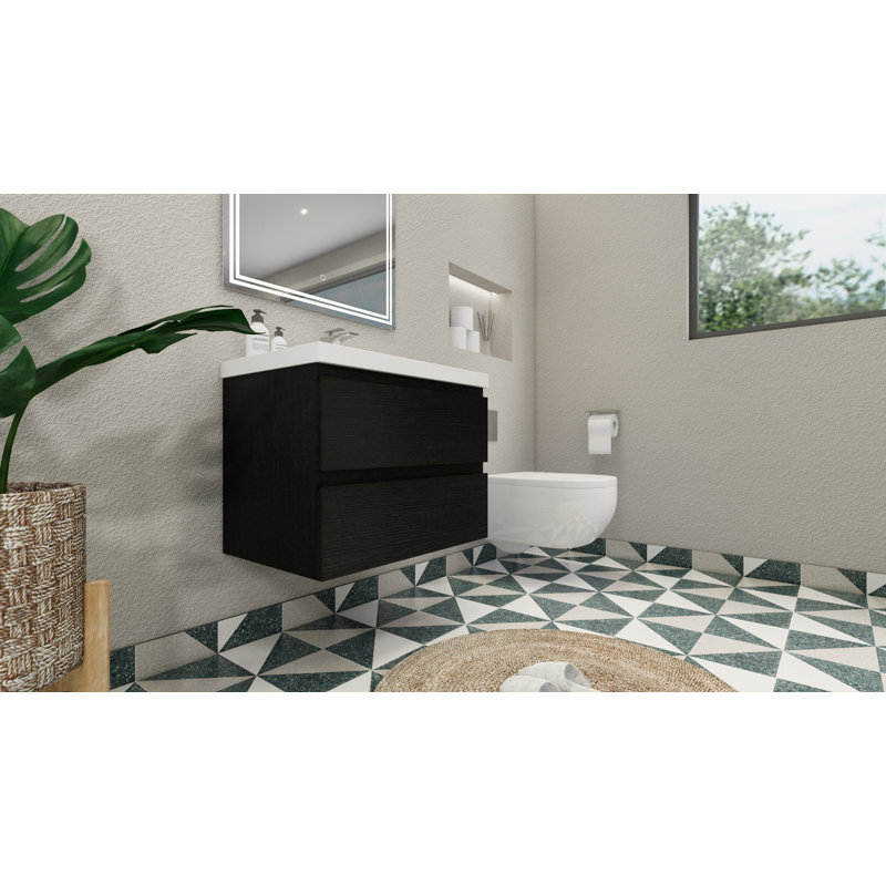 Ensemble de meuble-lavabo simple mural Ninel 30, Noir riche