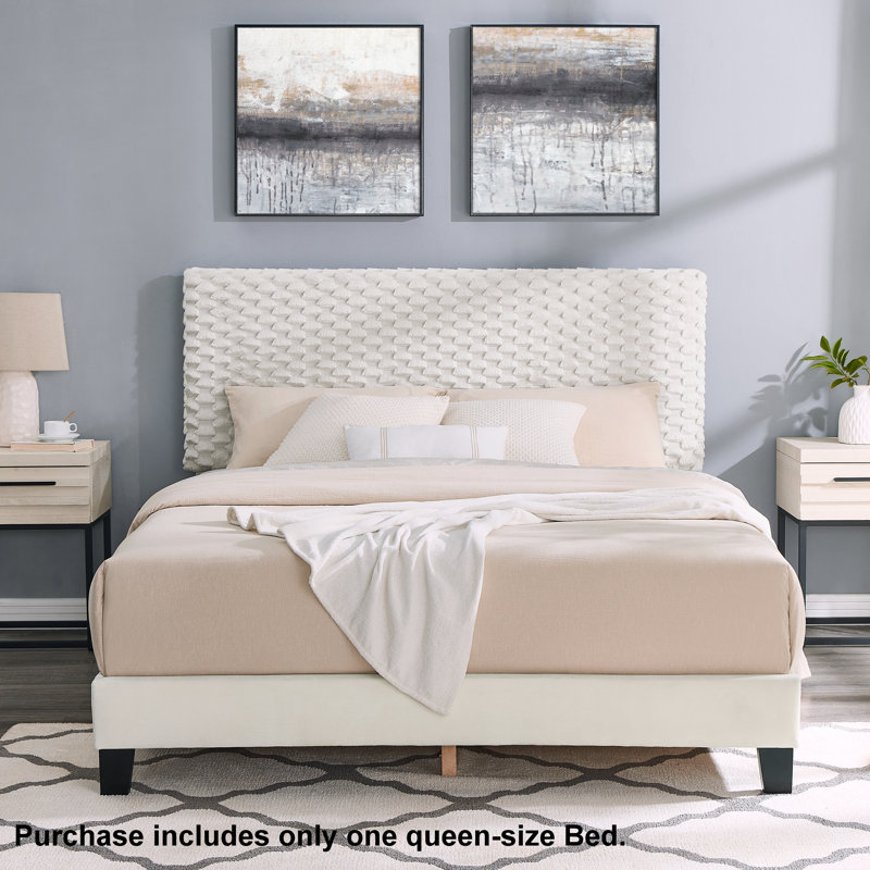 Findlay Plush 3D Upholstered Platform Bed, Queen