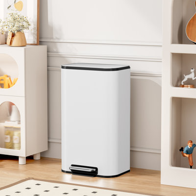 Poubelle de cuisine de 8 gallons avec couvercle et pédale à fermeture en douceur, poubelle carrée avec seau intérieur amovible et poignée, poubelle en acier inoxydable, résistante aux empreintes digitales, pour la maison de cuisine (blanc)