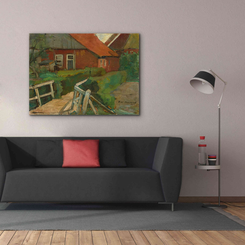 «Farm Building With Bridge, 1899» par Piet Mondrian, estampe numérique sur toile, H 40 po x l 54 po x P 1,5 po