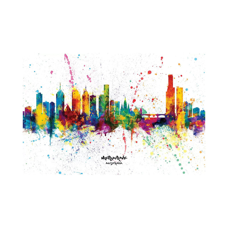 Melbourne Australia Skyline Splash by Michael Tompsett - Wrapped Canvas Print, 20.32cm H x 20.32cm W