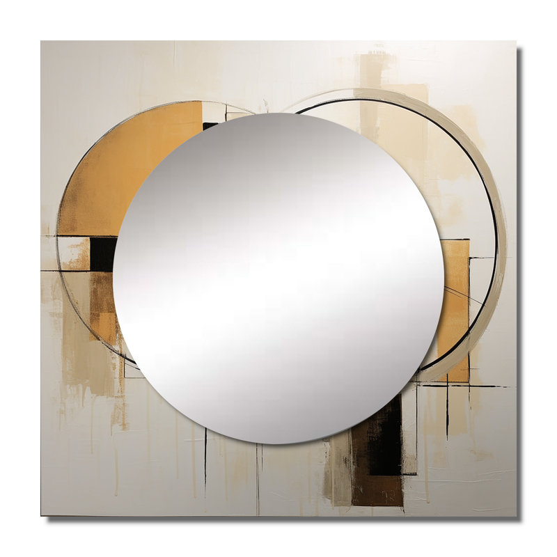 Exquisite Nostalgia Retro Gold Geometric - Abstract Painting Large Square Mirror For Wall Art Decor, 29" x 29"