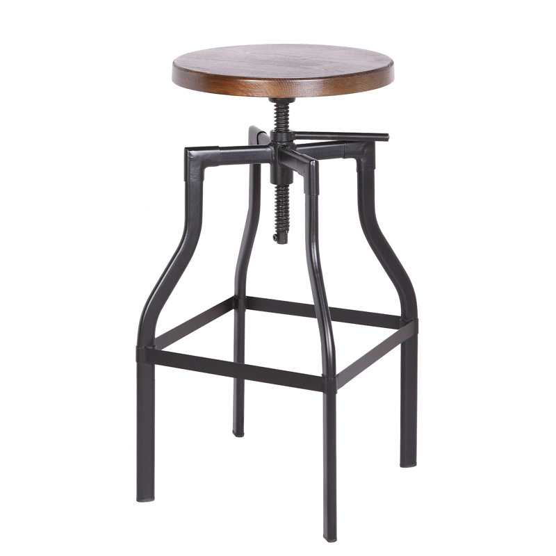 Swivel Adjustable Height Counter Stool with Metal Frame, Frosted Black, Walnut