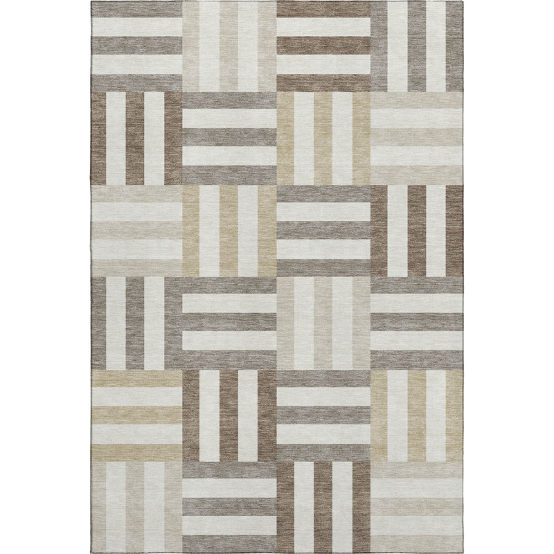 Premium Machine Washable Mayfield AMF2332 Geometric Rug, Ivory, 5' x 7'6"