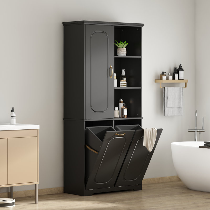 Grande armoire de rangement avec 2 paniers à linge inclinables, Noir
