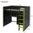 Full Size Wood Loft Bed with Desk,Open Wardrobe,Storage Compartments and RGB Lights,Green-1314055406