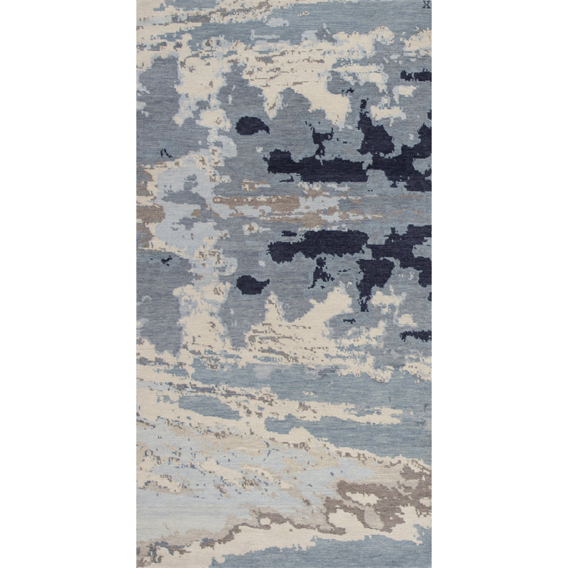 Nuage Wool Abstract Area Rug in Navy/Blue/Taupe, Rectangle 3' x 6'