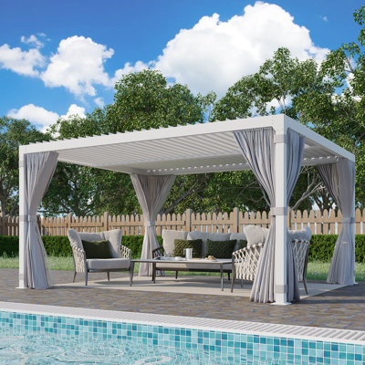 Pergola extérieure à lames orientables de 3 x 6 m avec toit ajustable et drainage dissimulé – Gazebo rigide en aluminium antirouille pour patio, cour arrière, terrasse et jardin