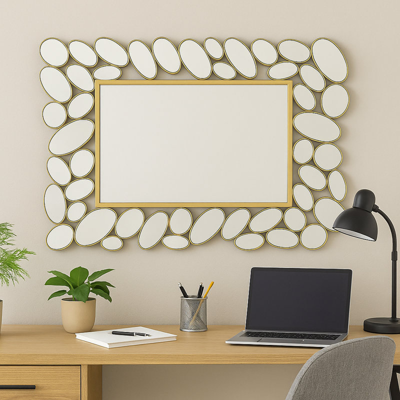 Miroir mural décoratif avec cadre doré, verre léger de haute qualité, montage vertical et horizontal, cadeau, Doré