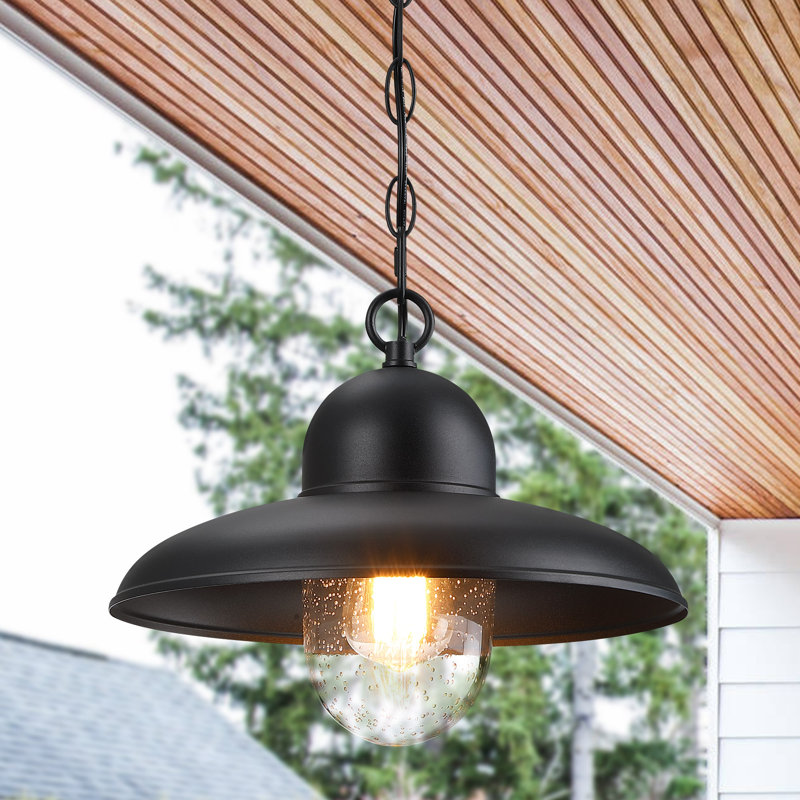 Luminaire suspendu d'extérieur à 1 lumière 12 "avec abat-jour en verre bullé Farmhouse