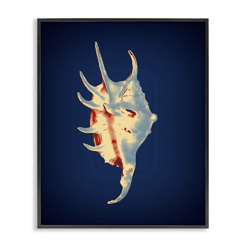  Spider Conch on Blue White Framed Giclee Art by Graffi*tee Studios, H 14 po x l 11 po, Giclée encadrée noir minuit