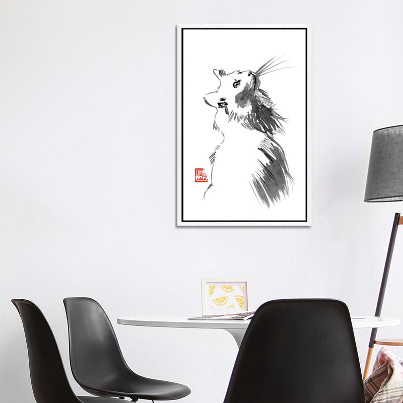 Chat Blanc by Péchane - Painting on Canvas, 101.6 cm H x 66.04 cm W, White Framed
