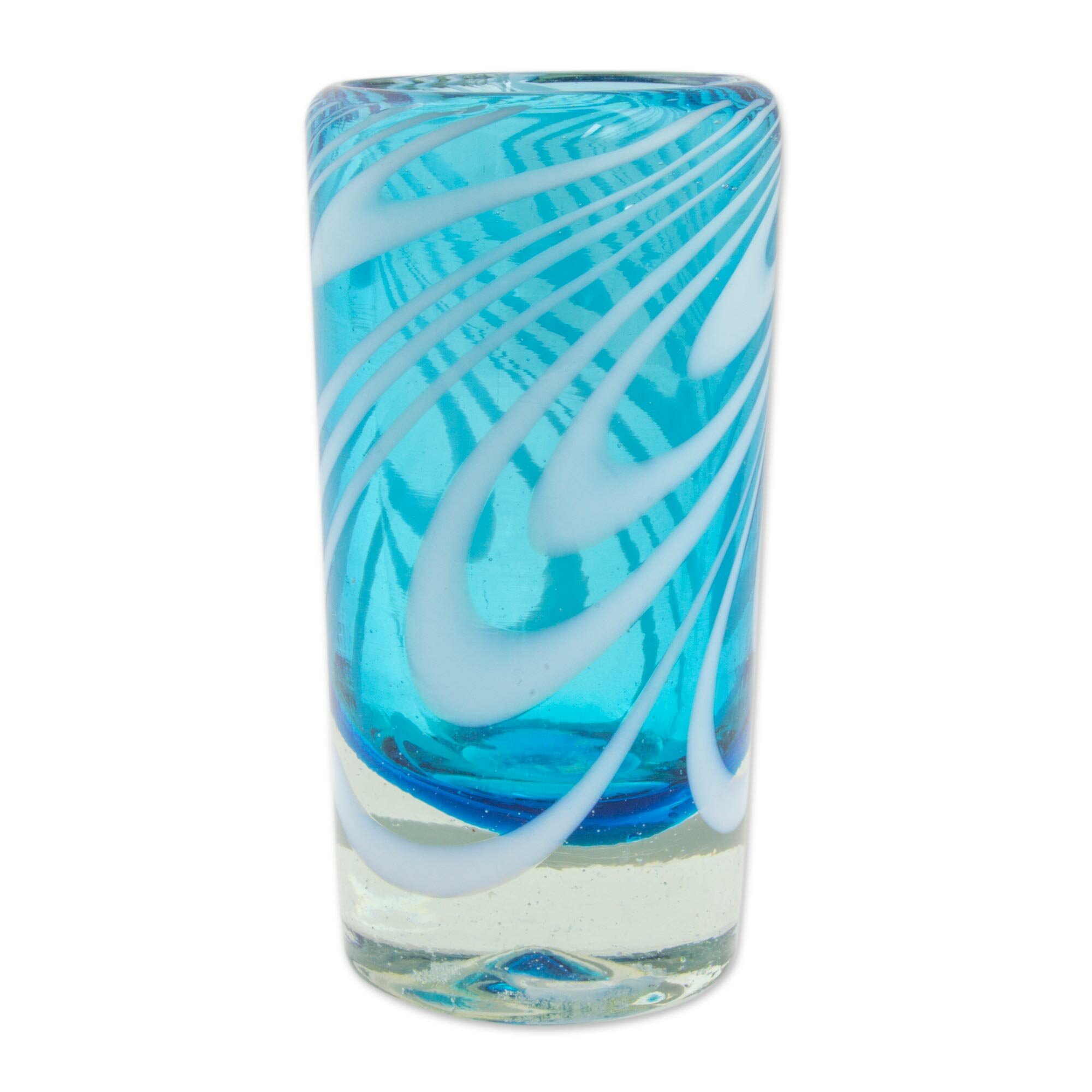 Set of 6 Hand-blown Stemless Wine Glasses Blue Swirl Design 12 Oz