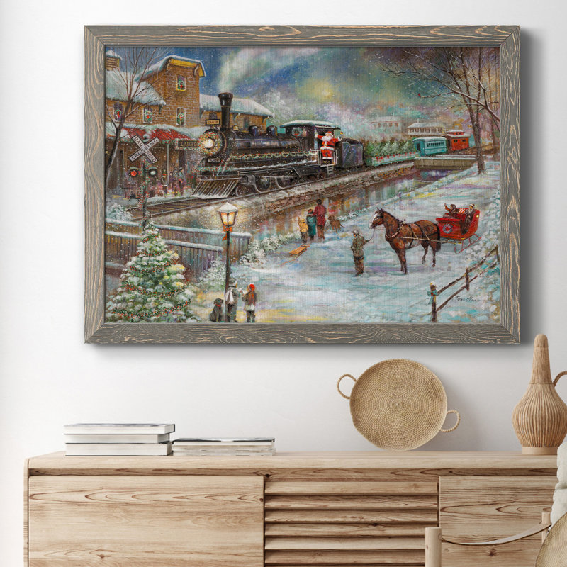 Train de Noël - reproduction d'art sur toile, H 31,5 po x l 23,5 po x P 1,5 po, Gris