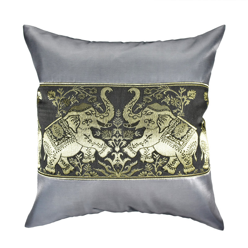 Housse de coussin en coton à imprimé animal 16 po, Gris étain