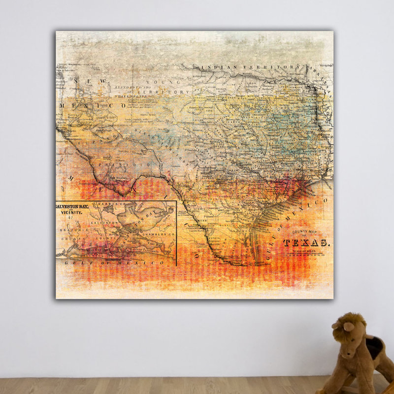 Texas Map 1 Piece Wrapped Canvas Painting, 45cm H x 45cm W