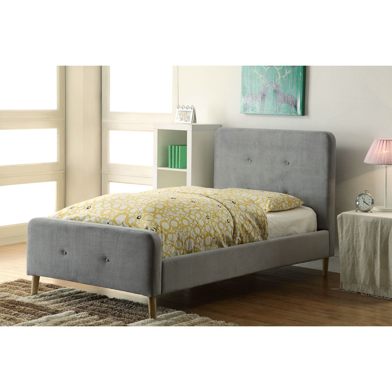 Lit plateforme tapissier Bennett, Double, Gris