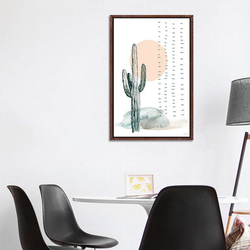 Desert Cactus - Print on Canvas, Classic Brown Wood Floater Framed, 101.6cm H x 66.04cm W x 3.81cm D