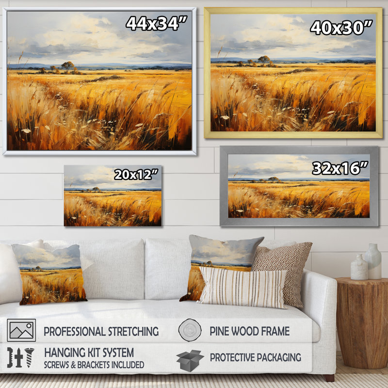 «Danemark Yellow Fields of Gold», reproduction sur toile, H 24 po x l 32 po x P 1 po, Cadre flottant noir