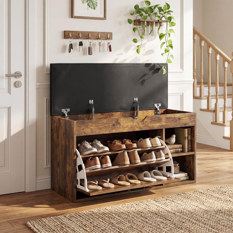 Leather Upholstered Bench with Shoe Storage