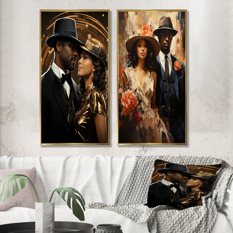 Harlem Dynamic Jazz African American Couple II - Harlem Renaissance, ensemble de 2 reproductions sur toile, H 40 po x l 41 po