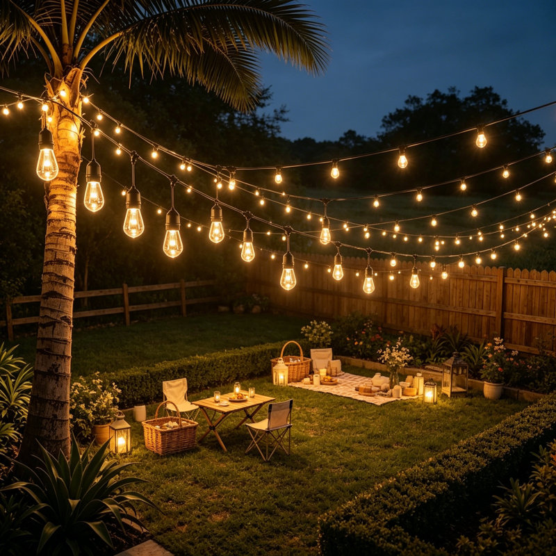 48FT 3-Color Dimmable String Lights With Remote, Waterproof For Patio