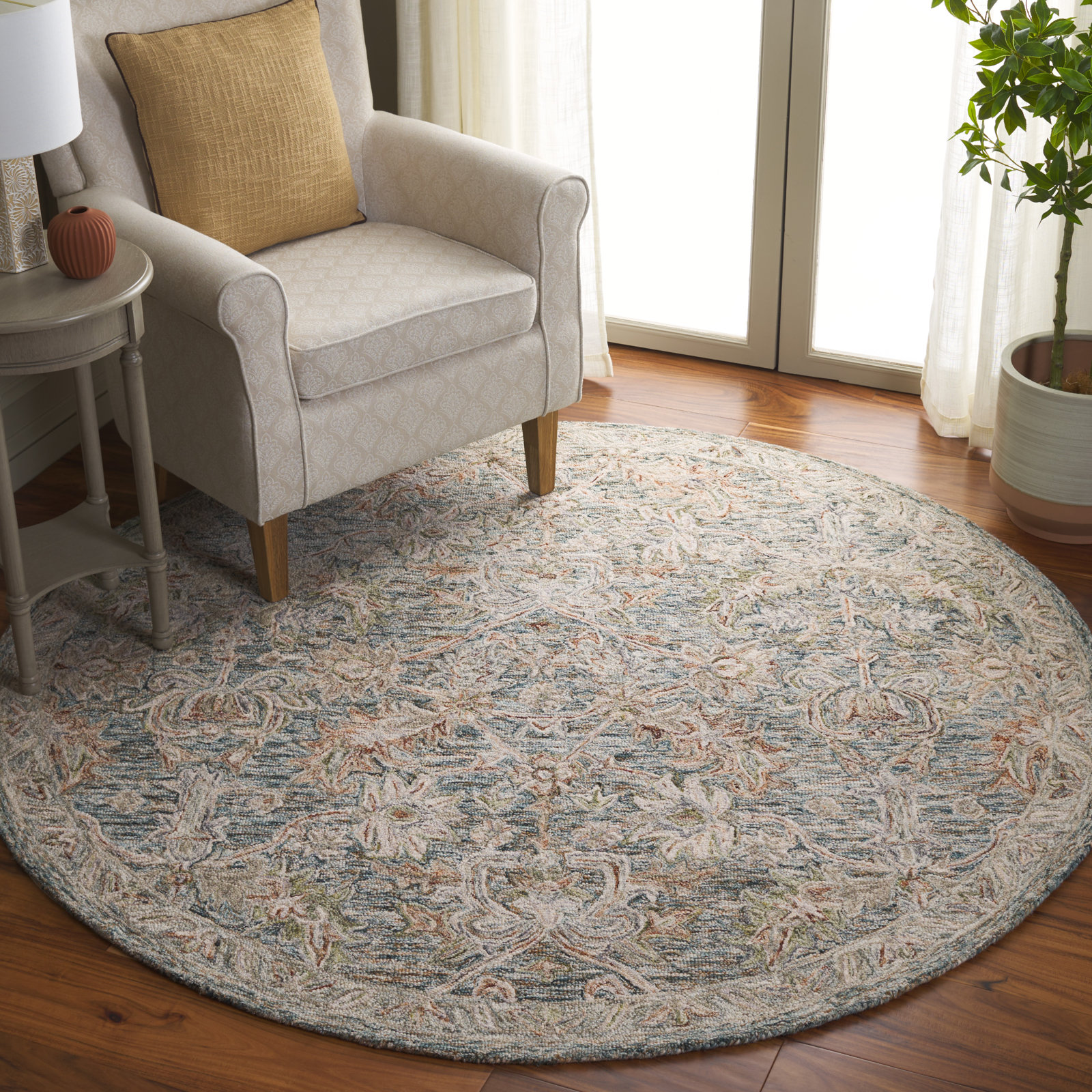 Teal Green Hand-Tufted Wool Oriental Rug, Round 6'
