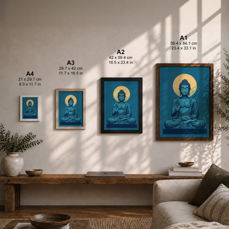 Meditation Buddha Japandi - Framed Print, A3 - 42.0 x 29.7 cm, Unframed